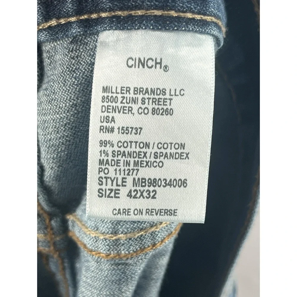 Cinch Jeans Men's 42X32 Cowboy Bootcut Medium Stone Wash Silver Label Blue Denim